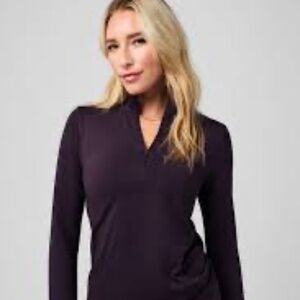 NWT FABLETICS FEATHER TECH HALF ZIP TOP BROWN XS